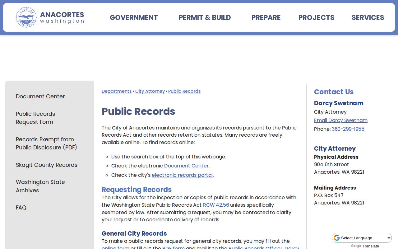 Skagit County Anacortes Police public records route for Anacortes booking and police records